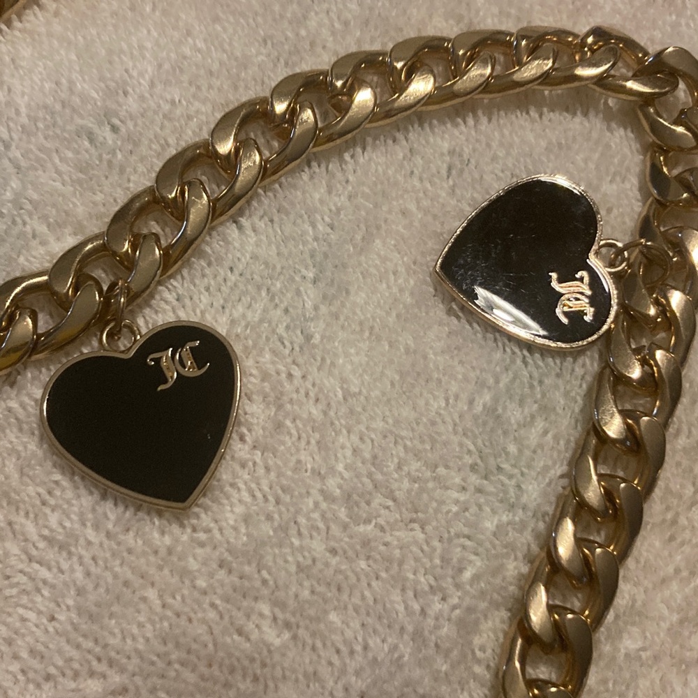 Belt Juicy Couture Gold Chain Black Hearts Charns  M/L 47.5" - Picture 2 of 4